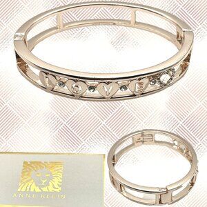 Anne Klein Rose-Gold Love Statement Hearts Crystal Accent Hinge Bangle Bracelet